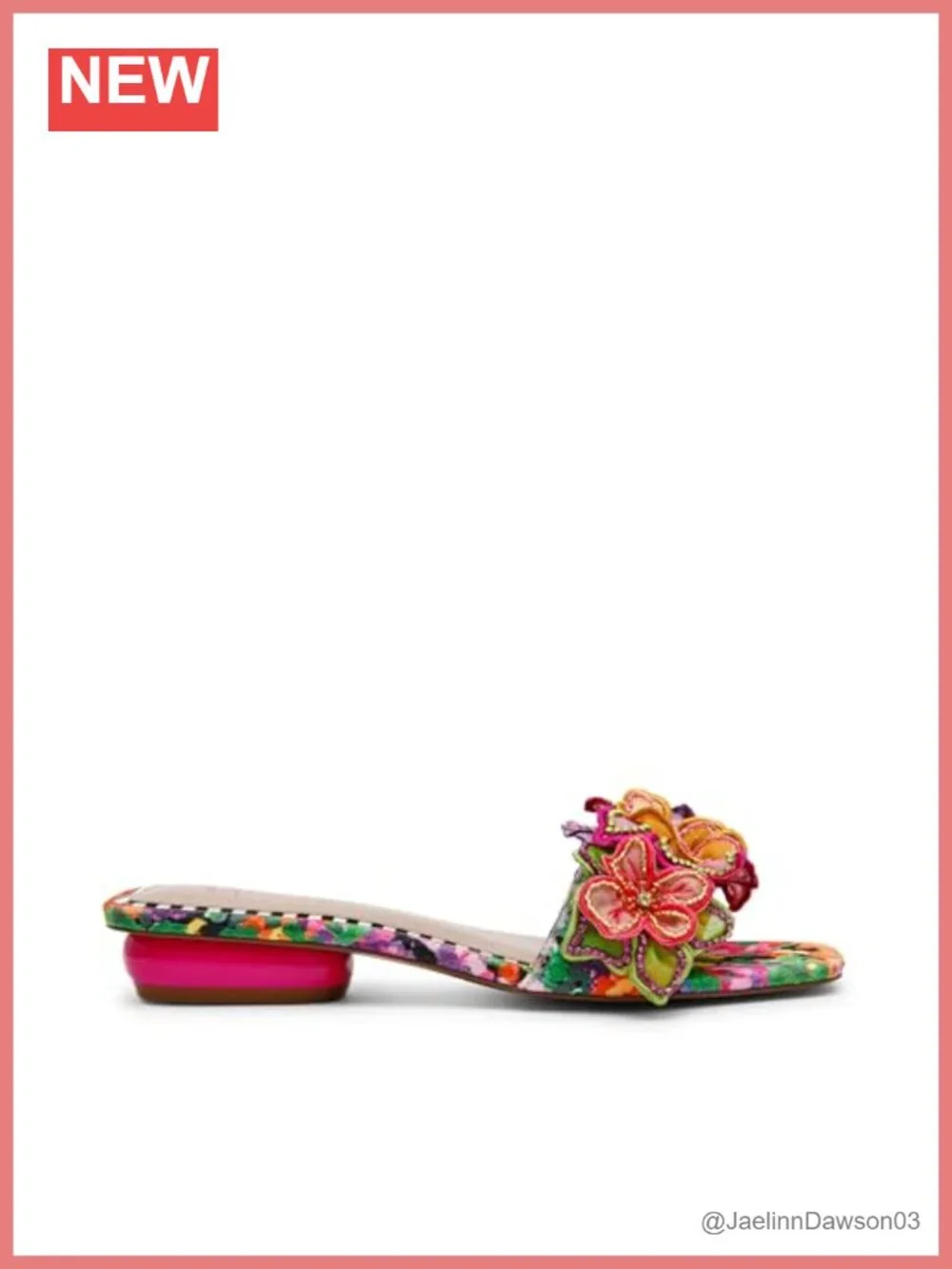 Slide Sandal with Flower Embellishments, Manmade Upper, Kitten Heel, Slip On